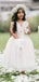 Elegant V-neck Lace Appliques White A-line Long Flower Girl Dress,  FGD96