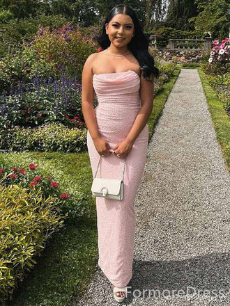 Elegant Light Pink Strapless Mermaid Long Prom Dress,PD370