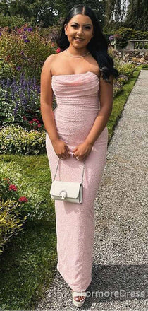 Elegant Light Pink Strapless Mermaid Long Prom Dress,PD370