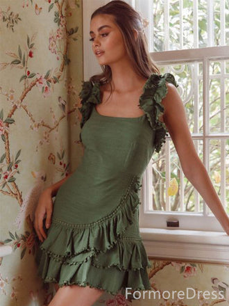 Popular Square Ruffles A-line Short Mini Homecoming Dress,  HD76