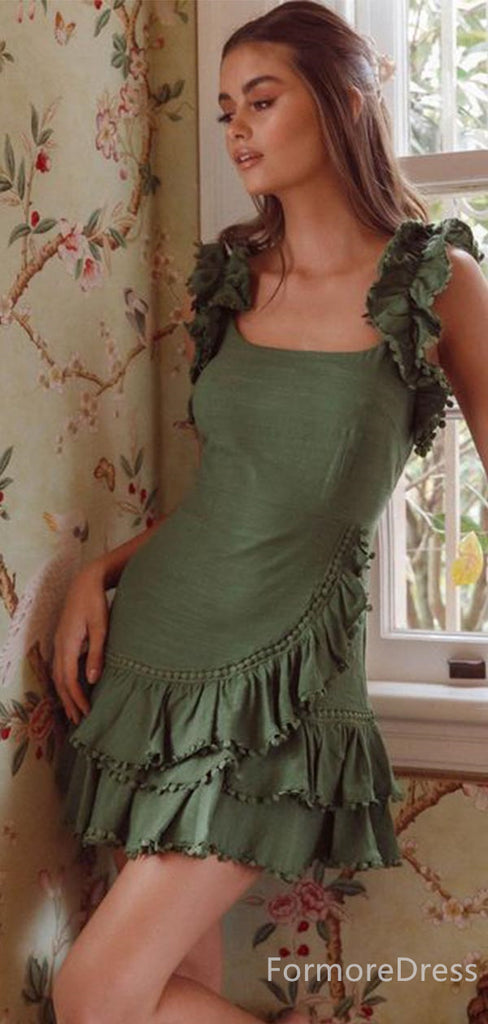 Popular Square Ruffles A-line Short Mini Homecoming Dress,  HD76
