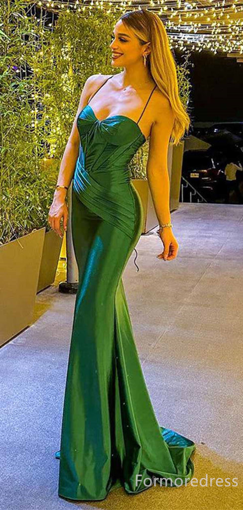Elegant Sweetheart Green Spaghetti Strap Mermaid Long Prom Dress,PD404