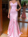 Elegant V-neck Pink Spaghetti Strap Mermaid Long Prom Dress,PD406