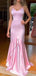 Elegant V-neck Pink Spaghetti Strap Mermaid Long Prom Dress,PD406
