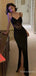 Sexy V-neck Black Lace Spaghetti Strap Split Side Mermaid Long Prom Dress,PD408
