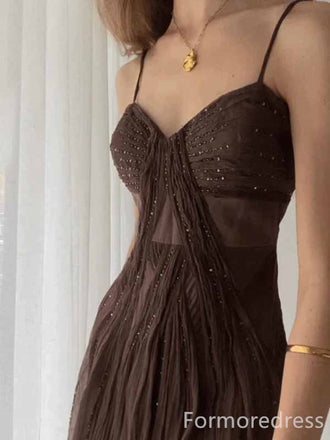 Elegant V-neck Spaghetti Strap A-line Long Prom Dress,PD413