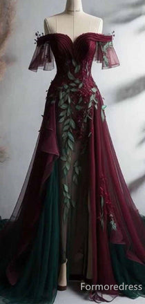 Gorgeous V-neck Off-Shoulder Strapless Lace Appliques A-line Long Prom Dress,PD415