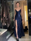 Sparkly V-neck Spaghetti Strap Side Slit Mermaid Long Prom Dress,PD417