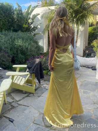 Elegant V-neck Yellow Straps Mermaid Long Prom Dress,PD419