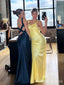 Elegant V-neck Yellow Straps Mermaid Long Prom Dress,PD419