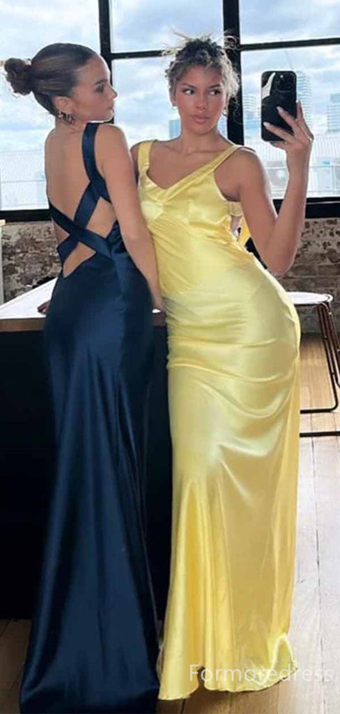 Elegant V-neck Yellow Straps Mermaid Long Prom Dress,PD419