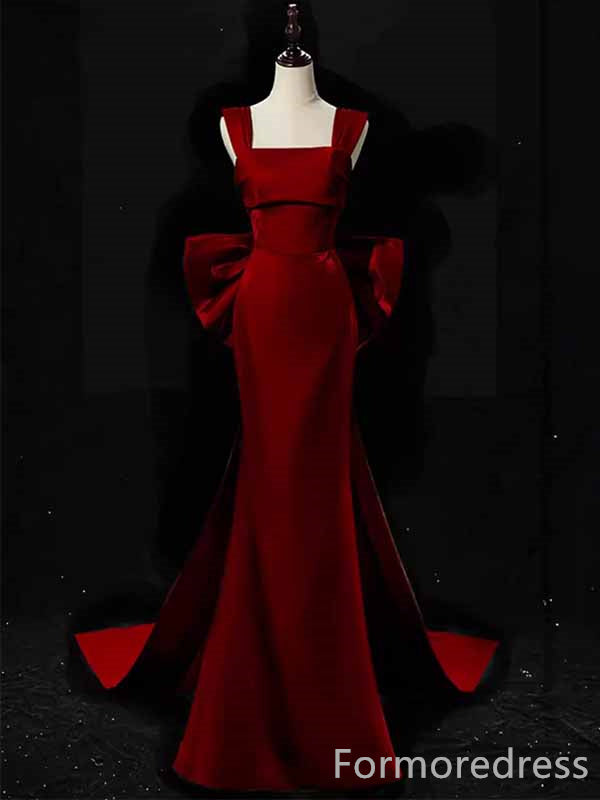 Gorgeous Square Straps Burgundy Mermaid Long Prom Dress,PD421