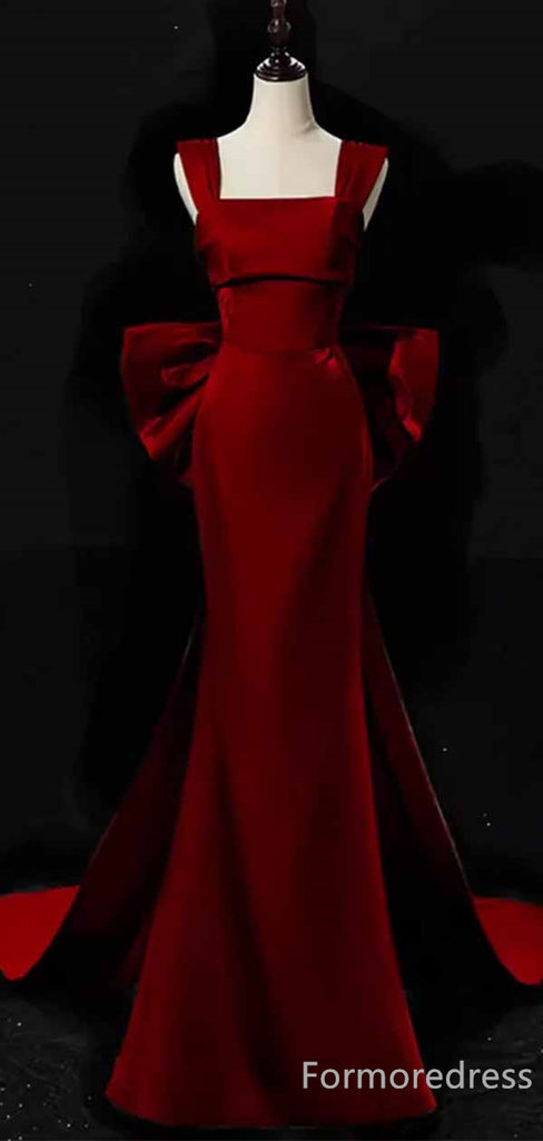 Gorgeous Square Straps Burgundy Mermaid Long Prom Dress,PD421