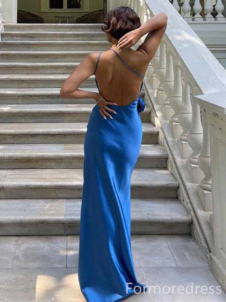 Elegant Blue One Shoulder Split Side Mermaid Long Prom Dress,PD428