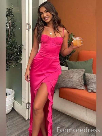 Elegant Sweetheart Spaghetti Strap Side Slit Mermaid Long Prom Dress,PD430