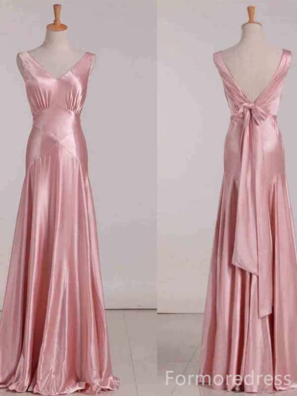 Elegant V-neck Backless Pink A-line Long Prom Dress,PD440