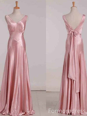 Elegant V-neck Backless Pink A-line Long Prom Dress,PD440