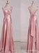 Elegant V-neck Backless Pink A-line Long Prom Dress,PD440