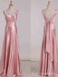 Elegant V-neck Backless Pink A-line Long Prom Dress,PD440