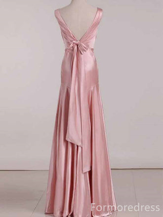 Elegant V-neck Backless Pink A-line Long Prom Dress,PD440