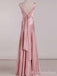 Elegant V-neck Backless Pink A-line Long Prom Dress,PD440