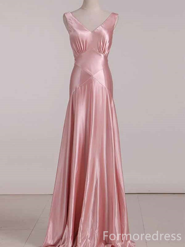 Elegant V-neck Backless Pink A-line Long Prom Dress,PD440