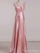 Elegant V-neck Backless Pink A-line Long Prom Dress,PD440