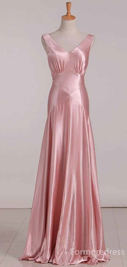 Elegant V-neck Backless Pink A-line Long Prom Dress,PD440