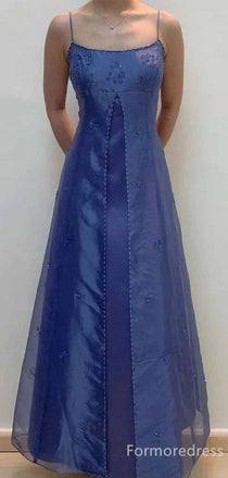 Elegant Spaghetti Strap Appliques A-line Long Prom Dress,PD442