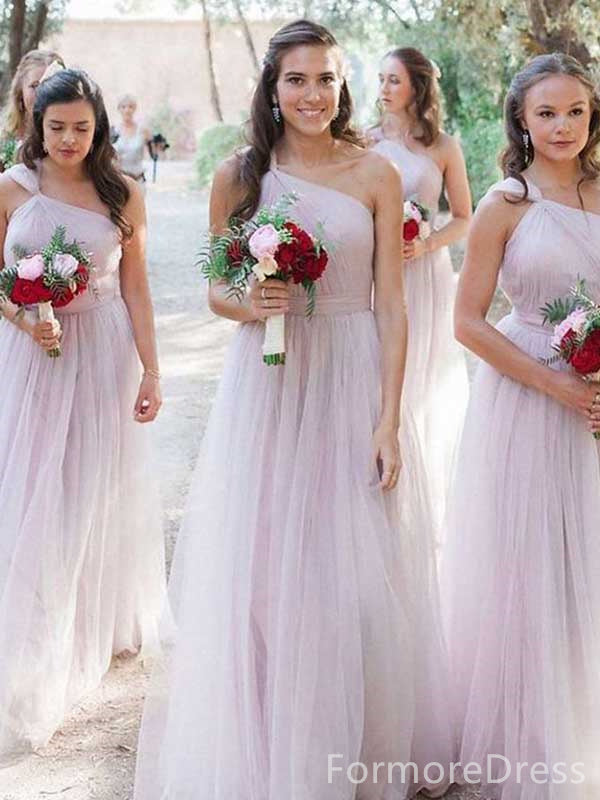 Cheap One Shoulder A-line Long Bridesmaid Dress,  BD123