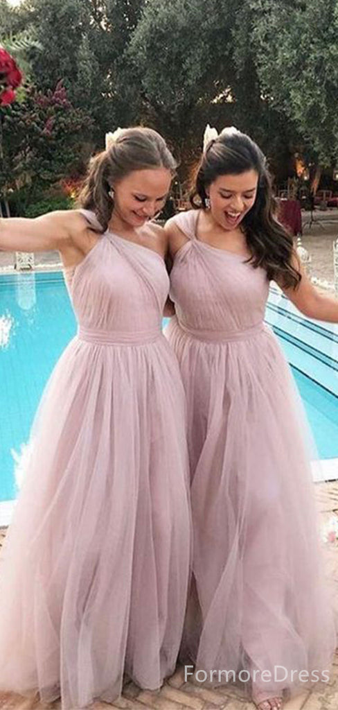 Elegant One Shoulder Sleeveless A-line Long Bridesmaid Dress,  BD119