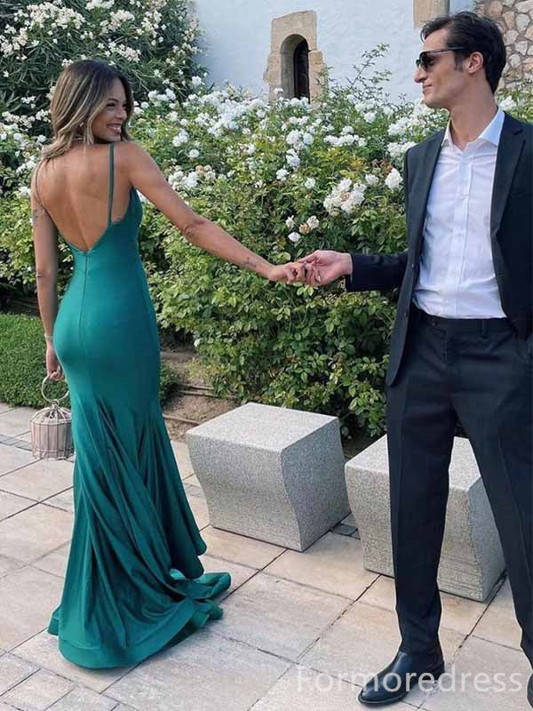 Elegant V-neck Spaghetti Strap Green Spaghetti Strap Mermaid Long Prom Dress,PD444