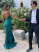 Elegant V-neck Spaghetti Strap Green Spaghetti Strap Mermaid Long Prom Dress,PD444