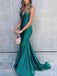 Elegant V-neck Spaghetti Strap Green Spaghetti Strap Mermaid Long Prom Dress,PD444