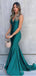Elegant V-neck Spaghetti Strap Green Spaghetti Strap Mermaid Long Prom Dress,PD444