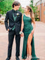 Elegant Green One Shoulder Split Side Mermaid Long Prom Dress,PD446