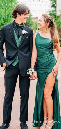 Elegant Green One Shoulder Split Side Mermaid Long Prom Dress,PD446