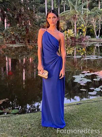 Elegant Blue One Shoulder Mermaid Long Prom Dress,PD450