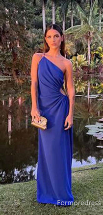 Elegant Blue One Shoulder Mermaid Long Prom Dress,PD450