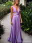 Sexy V-neck Purple Straps A-line Long Prom Dress,PD458