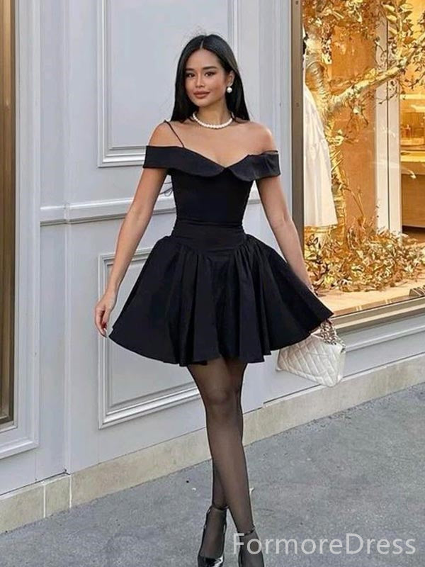 Elegant Black Off-Shoulder A-line Short Mini Homecoming Dress,  HD80