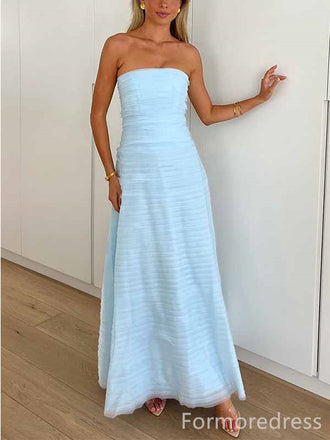 Elegant Baby Blue Strapless A-line Long Prom Dress,PD4562