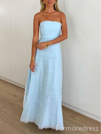 Elegant Baby Blue Strapless A-line Long Prom Dress,PD4562