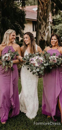 Cheap Halter Sleeveless Split Side A-line Long Bridesmaid Dress,  BD121