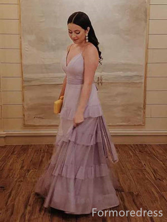 Elegant V-neck Spaghetti Strap A-line Long Prom Dress,PD4572