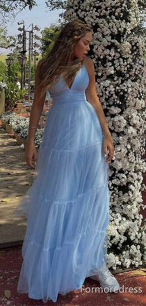 Elegant V-neck Spaghetti Strap A-line Long Prom Dress,PD4574