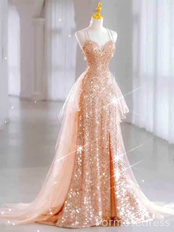 Sparkly Sweetheart Spaghetti Strap Mermaid Long Prom Dress,PD4580