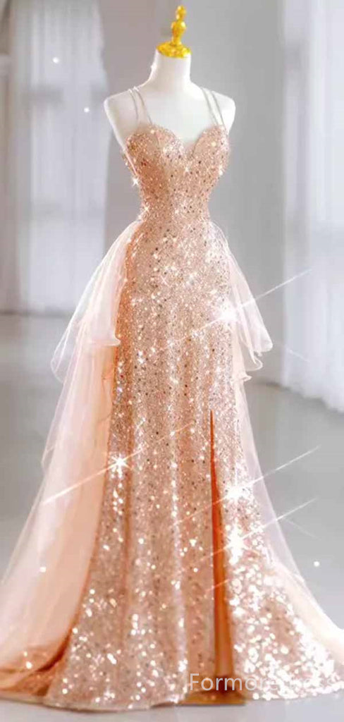 Sparkly Sweetheart Spaghetti Strap Mermaid Long Prom Dress,PD4580
