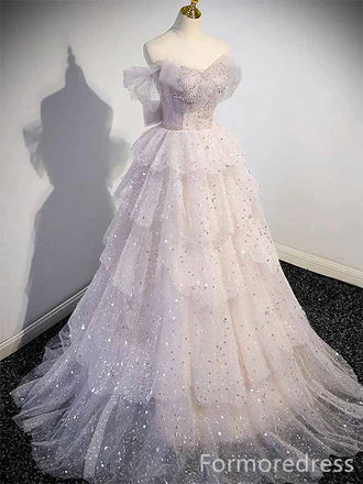 Sparkly V-neck Strapless A-line Long Prom Dress,PD4584