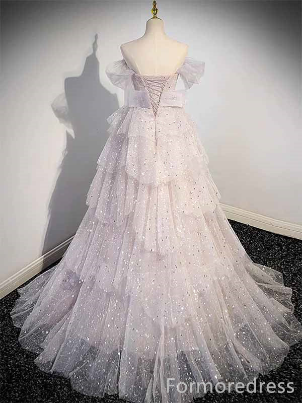 Sparkly V-neck Strapless A-line Long Prom Dress,PD4584